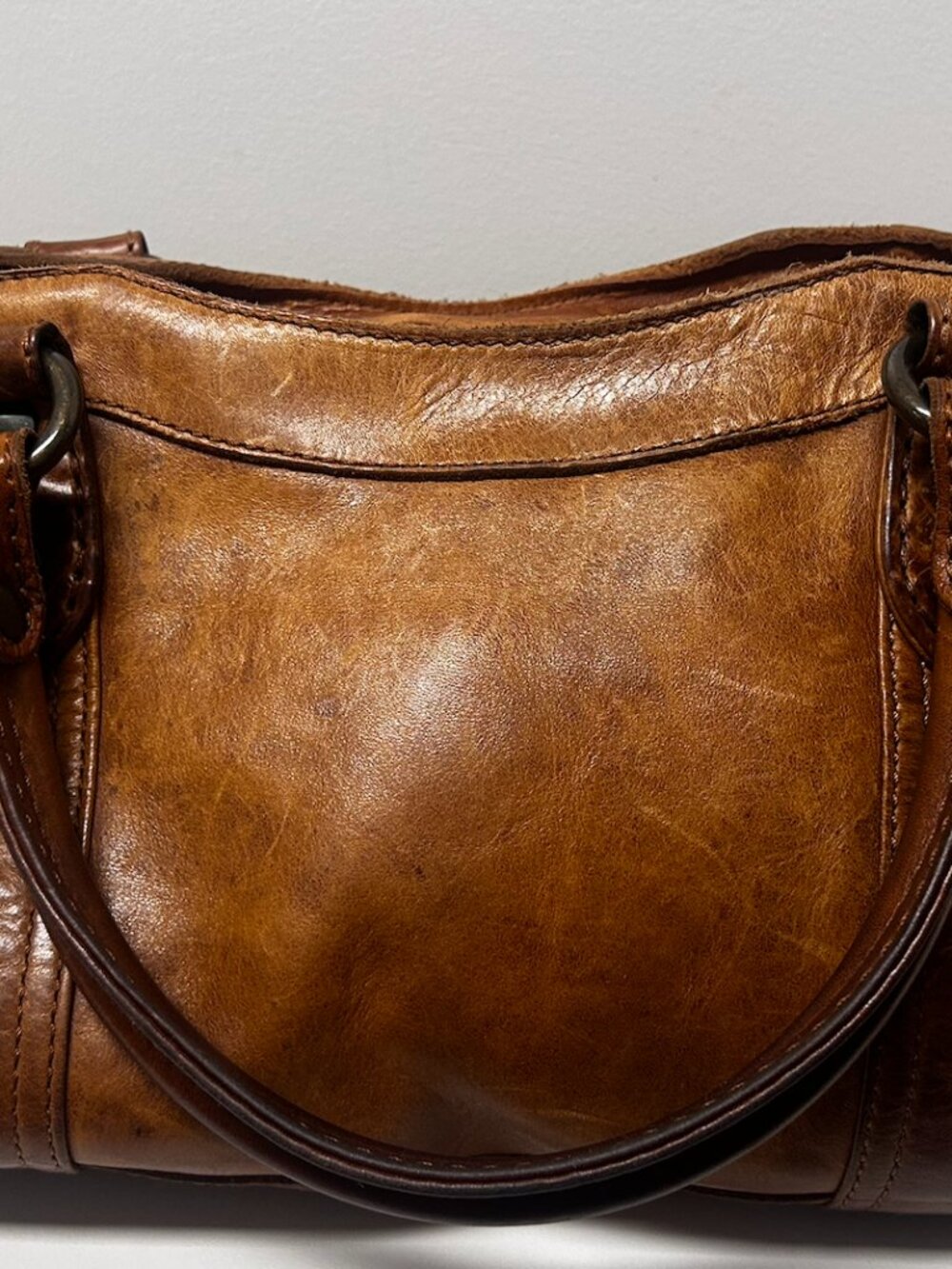 Frye Melissa Cognac Brown Genuine Leather Handbag Satchel - Picture 4 of 9